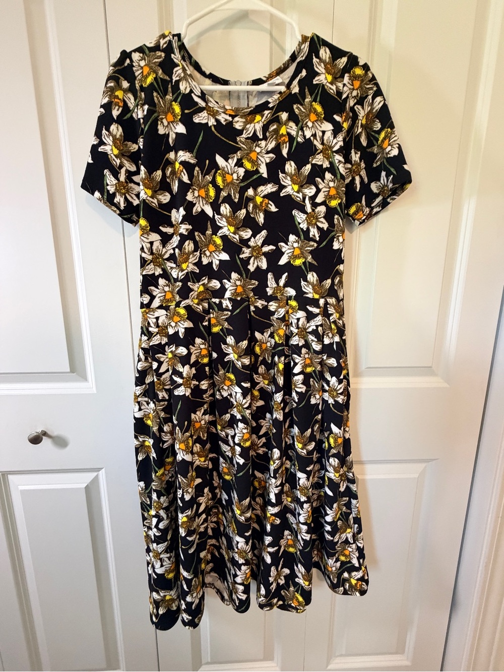 LuLaRoe Black Floral Midi Dress with White and Yellow Blossoms